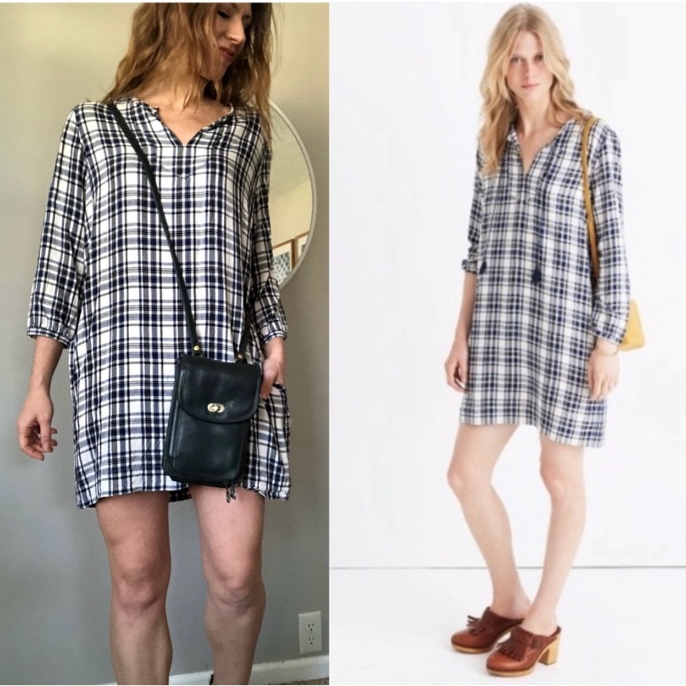Madewell Plaid Mini Dress in Black and White